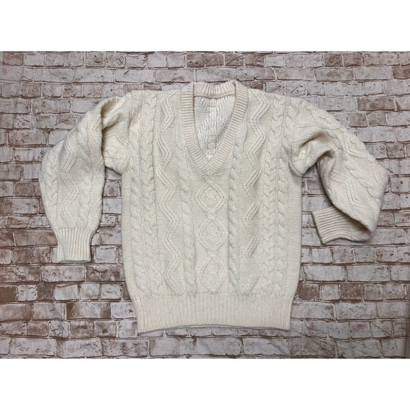 Hand Knit vintage aran cable fisherman chunky sweater Jumper medium ches… - Picture 1 of 5